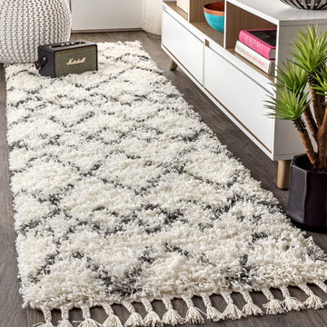 Mercer Shag Plush Tassel Moroccan Tribal Geometric Trellis Area Rug